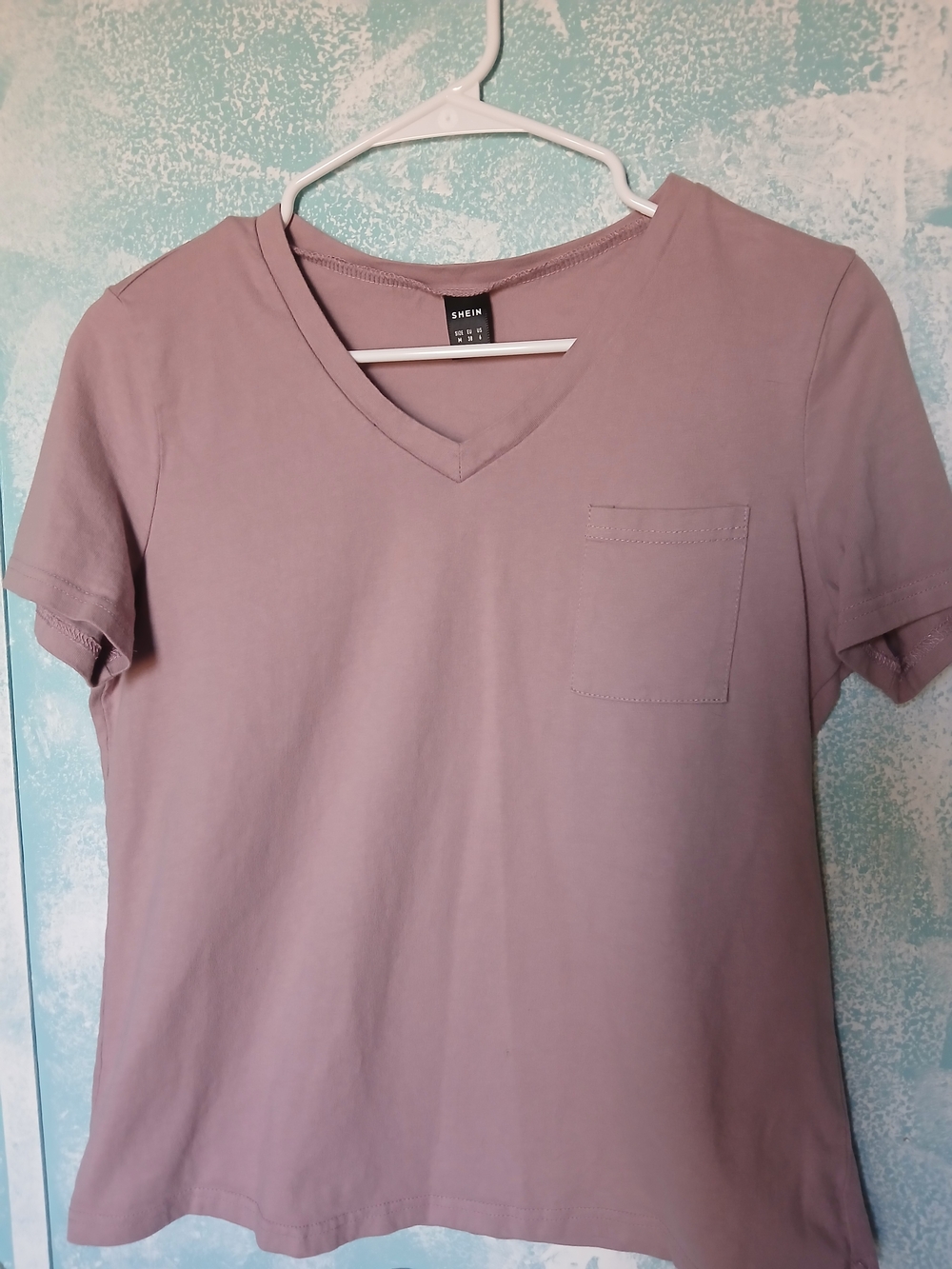 SHEIN Women's V-Neck Short Sleeve Pocket Tee - Dusty Mauve
